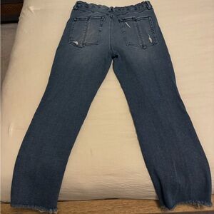 Good American Distressed Straight Leg Jeans - Dark Blue